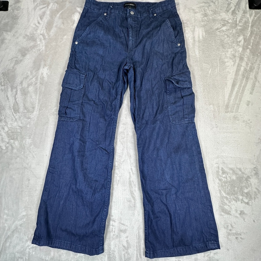 Banana Republic Wide Leg Cargo Jeans Womens Size 29 Blue Dark Wash Cotton
